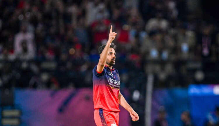 Dharamshala: Royal Challengers Bengaluru's Bhuvneshwar Kumar celebrates after dismissing Gujarat Titans' captain Shubman Gill during the Indian Premier League (IPL) 2026 Qualifier 1 match between Royal Challengers Bengaluru and Gujarat Titans at the HPCA Stadium in Dharamshala on Tuesday, May 26, 2026. (Photo: IANS/Biplab Banerjee)